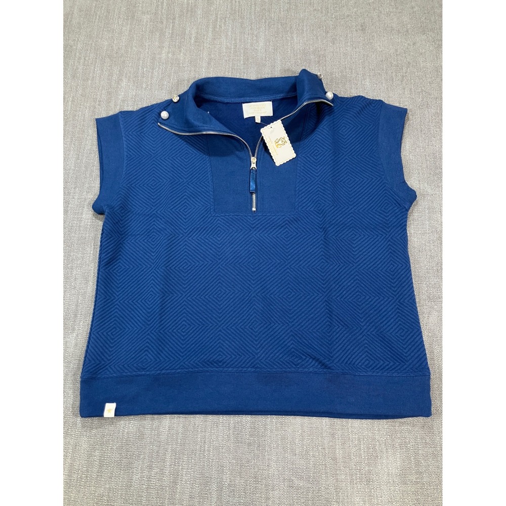 Simply Southern Womens XL Blue Quilted Quarter Zip Short Sleeve Sweatshirt Pearl